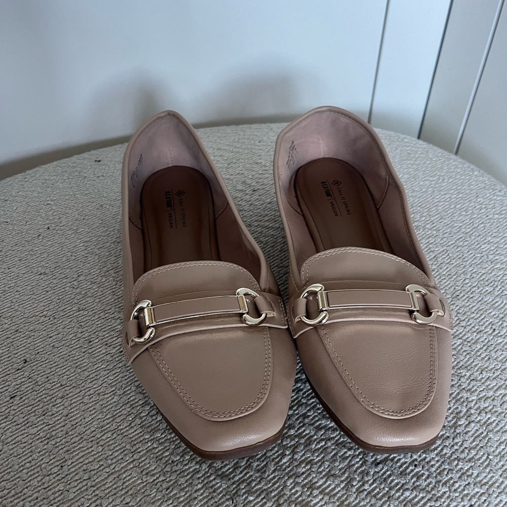 Call It Spring Taupe Loafers with Gold Accents